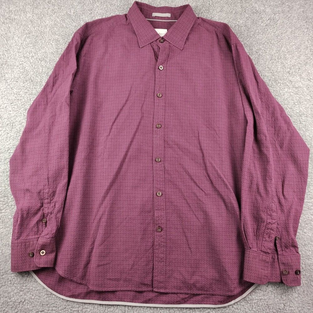 Tommy Bahama Silk Shirt Long Sleeve Purple Geometric Textured Men's XL